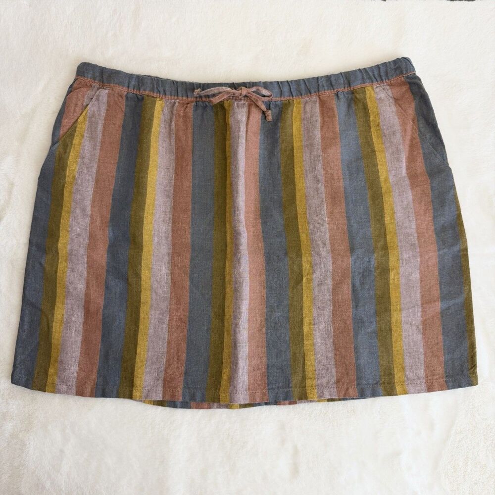 Garnet Hill Easy Linen Pull-on Skirt Multicolor Stripes Women’s XL